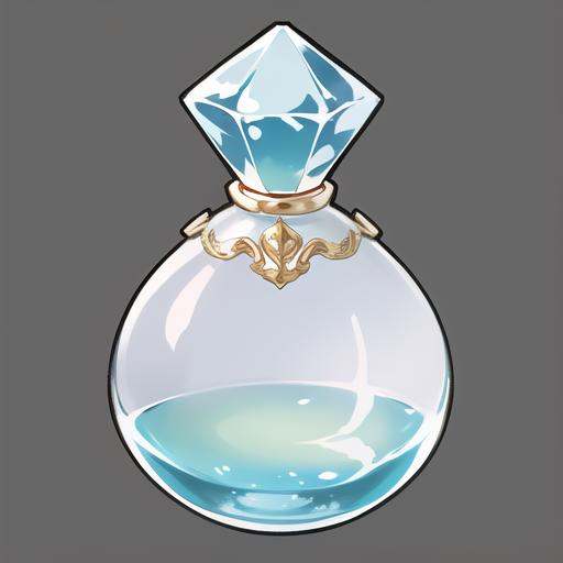 <lora:gmic ico_2d1.2-000012:0.5>,game icon  institute_\(icon\), a glass bottle with a diamond on top of it and a gold trim around the top of the bottle, cup, full body, gradient, grey background, no humans, shiny, simple background