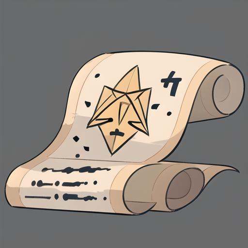 <lora:gmic ico_2d1.2-000012:0.5>,game icon  institute_\(icon\),a drawing of a roll of paper with a pentagramil on it and a pentagramil on top,grey background,no humans,simple background,