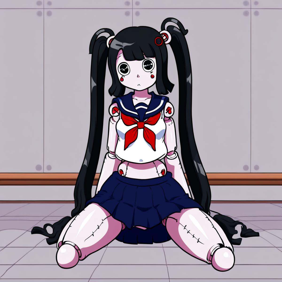 a doll in school uniform poses for a photograph in a studio room,  1girl,  joints on Tensor.Art