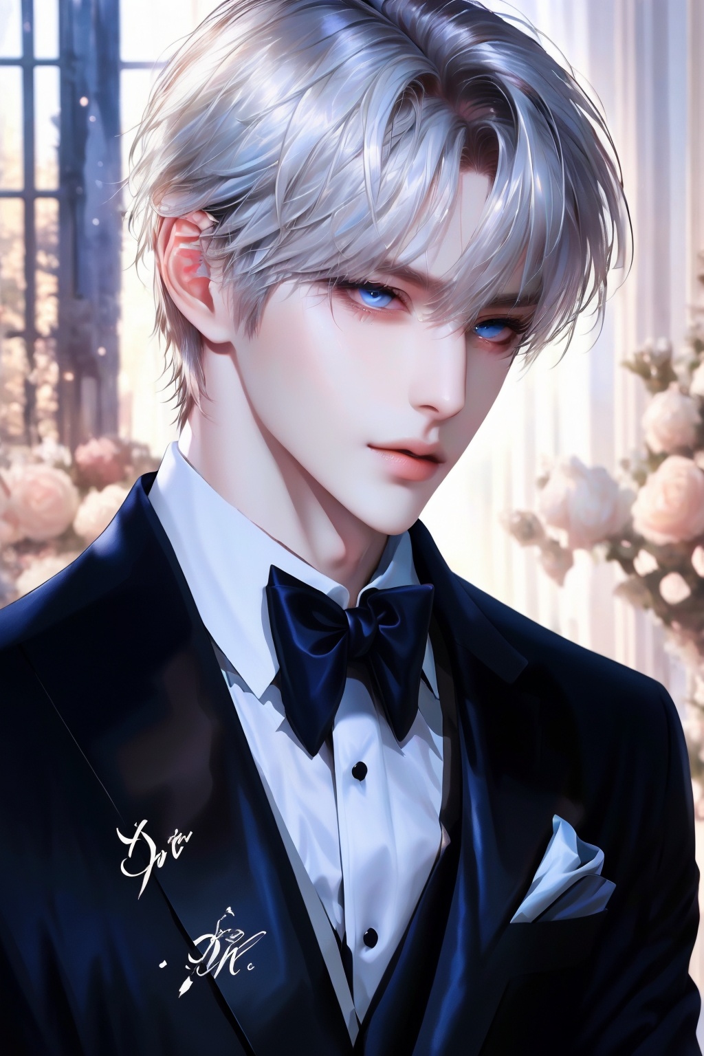 1boy,  handsome,  white messy hair on Tensor.Art