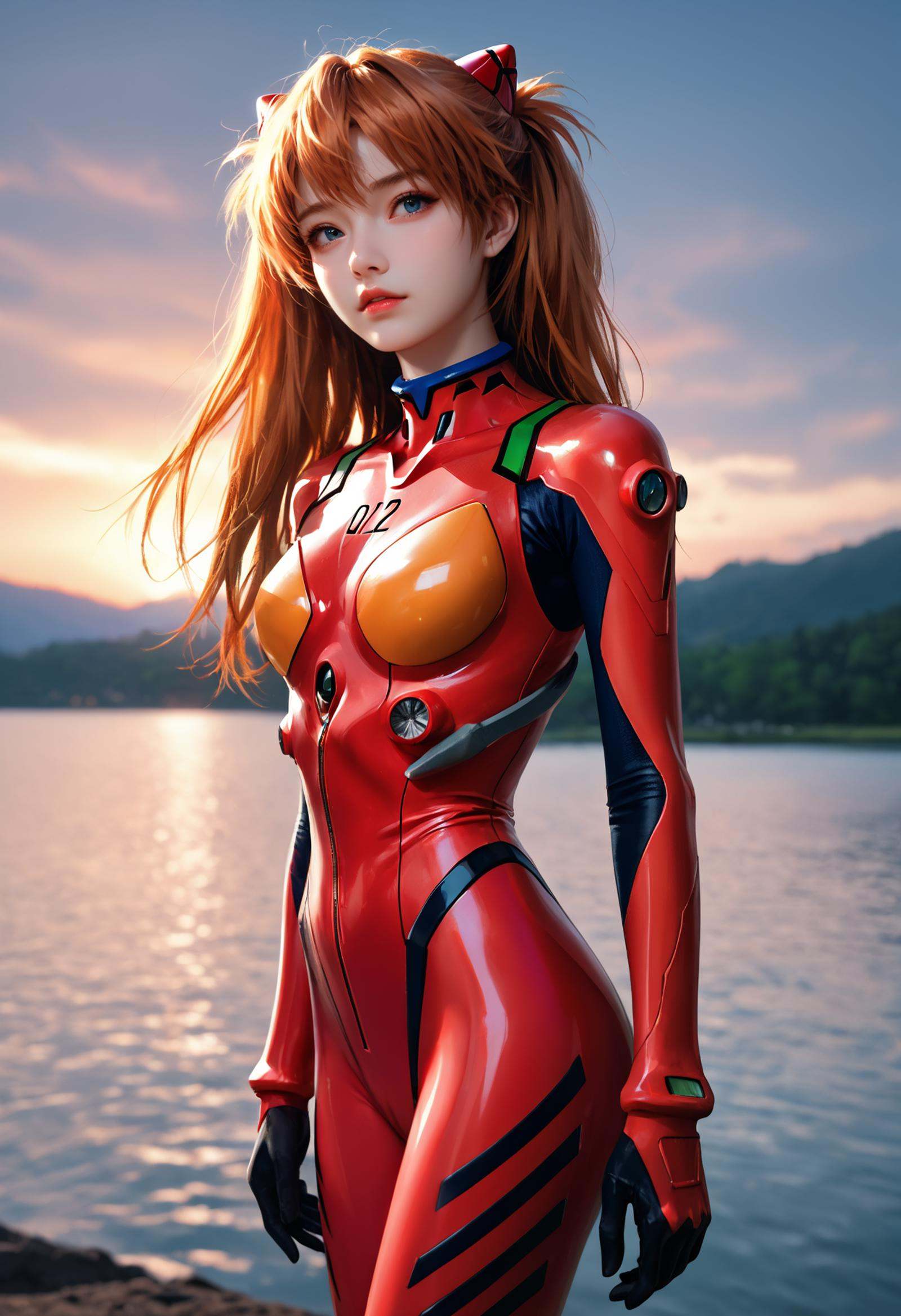 solo,  skinny fashion cute italian model,  Asuka Langley cosplay on Tensor.Art