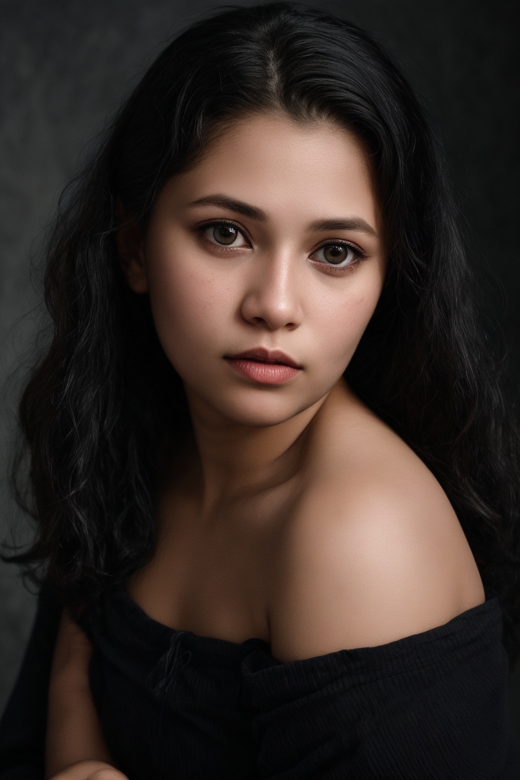 The image is a portrait of a woman,  likely taken in a professional setting given the attire and makeup. The background is...