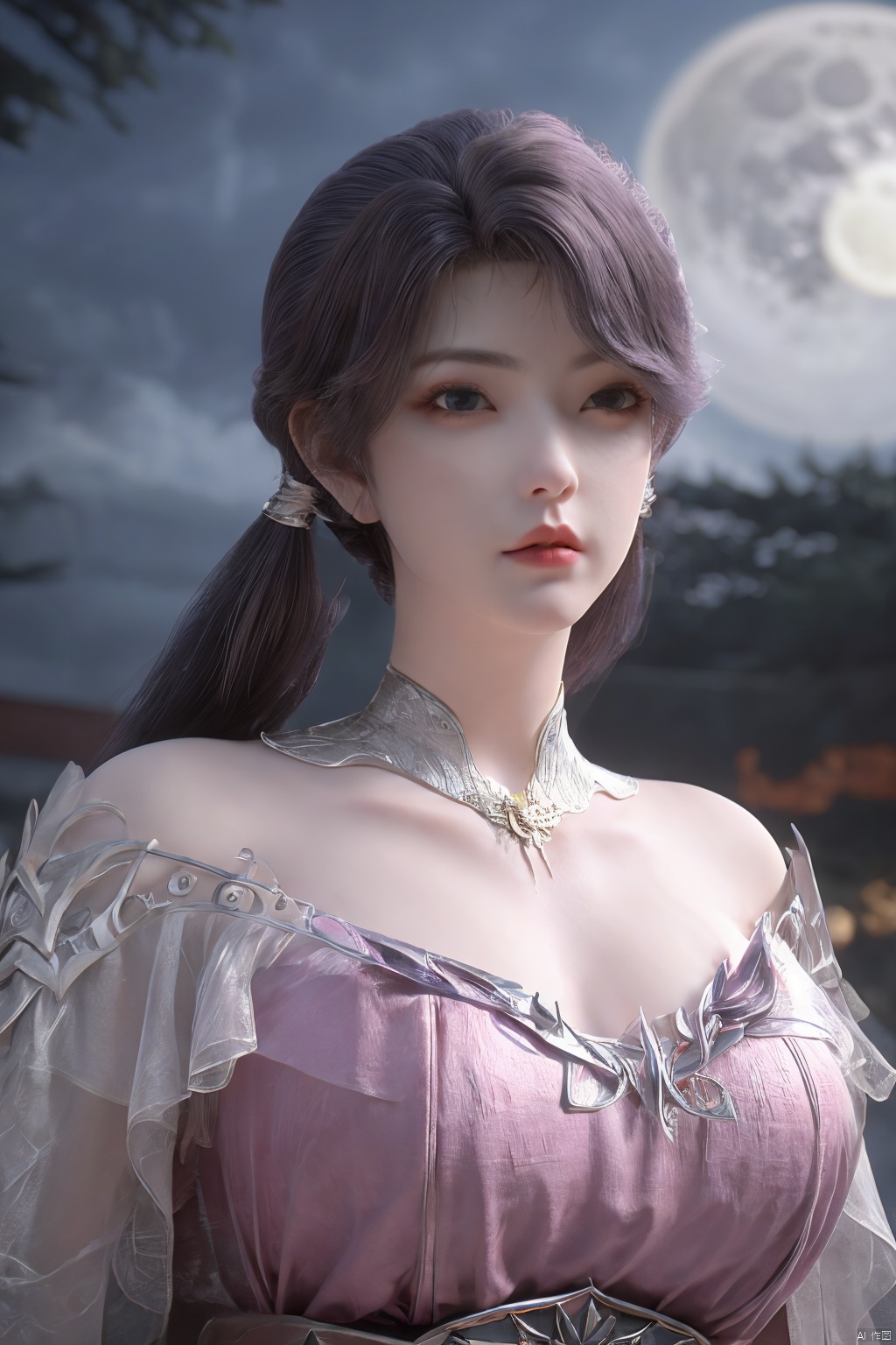 (Masterpiece:1.2), best quality,1girl,blue eyes,long white hair,silver crown,armor,headwear,gufeng,half body photo,petal,real,photo realistic,highly detailed,(masterpiece),(high quality),best quality,super detailed,full detail,4k,8k,(big breasts:1.39),X-Hydrangea,(full moon,Hydrangea:1.29),Xluoyan
