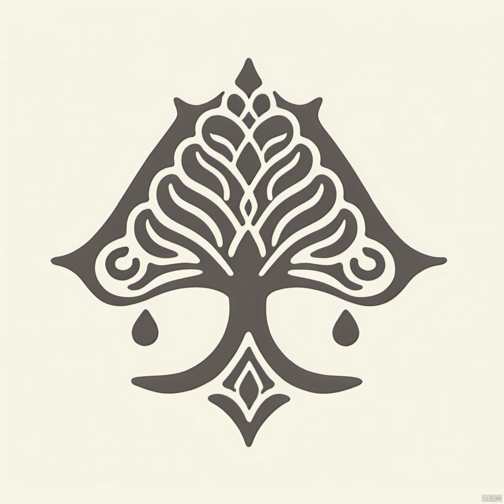 A black and white logo, patterned tree