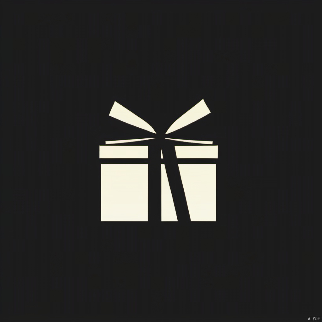 A black and white logo, gift box, explosion