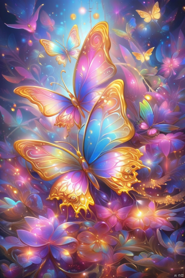(masterpiece, top quality, best quality, official art, beautiful and aesthetic:1.2),extreme detailed,(fractal art:1.3),colorful,highest detailed,Dreamy Atmosphere,Bright color,
hudie,luminescence,butterfly,