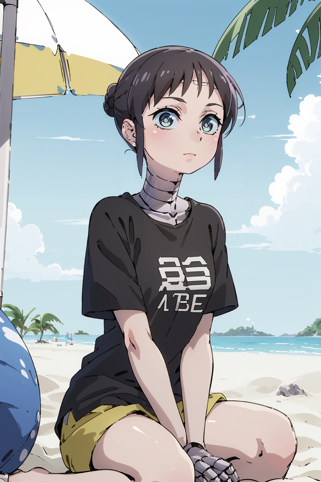 robot_girl,  hair bun,  (metalic arms on Tensor.Art