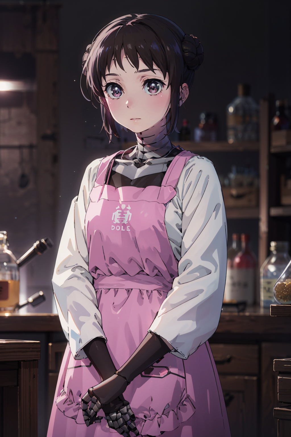 robot_girl,  hair bun,  ( metalic neck) on Tensor.Art