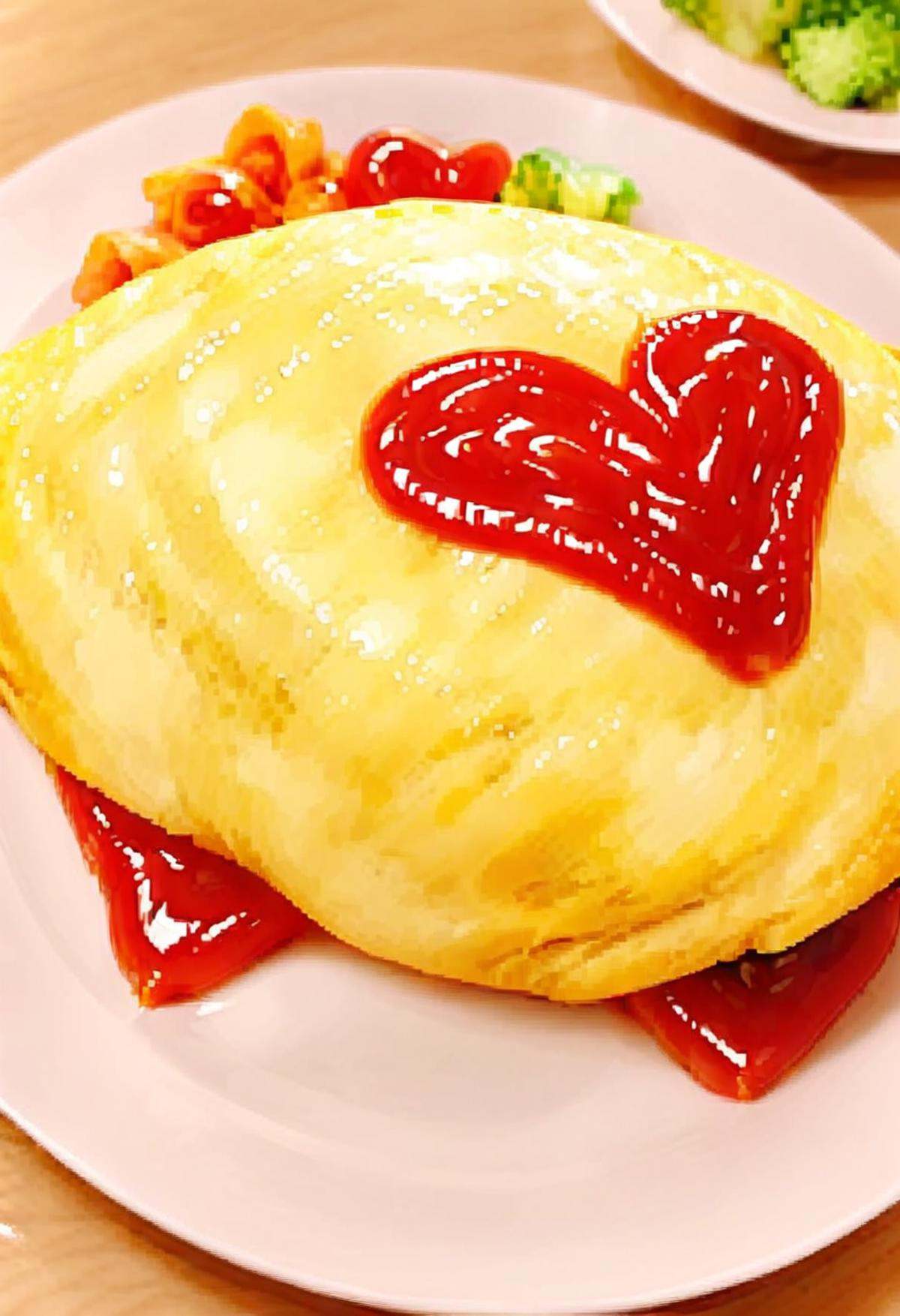 masterpiece, best quality, very aesthetic, absurdres,omurice_heart, food, food focus, heart, plate, still life, ketchup <lora:omurice_heart_SDXL_V1:1>