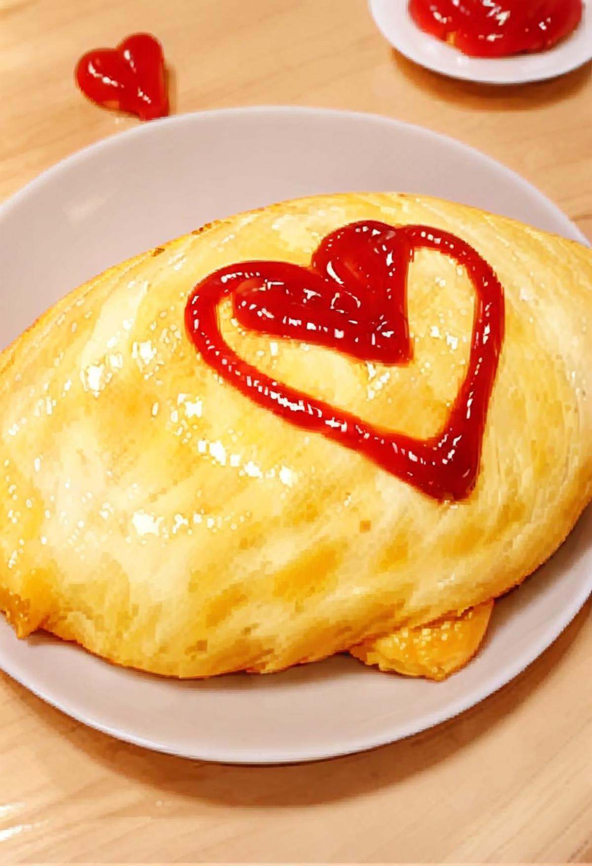 masterpiece, best quality, very aesthetic, absurdres,omurice_heart, food, food focus, heart, plate, still life, ketchup <lora:omurice_heart_SDXL_V1:1>