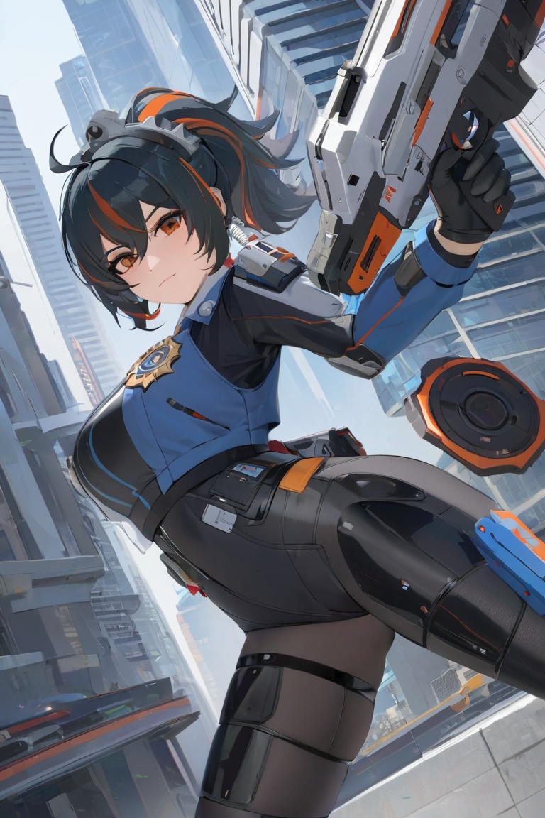 Gun action ,  In futuristic city ,  gun on Tensor.Art