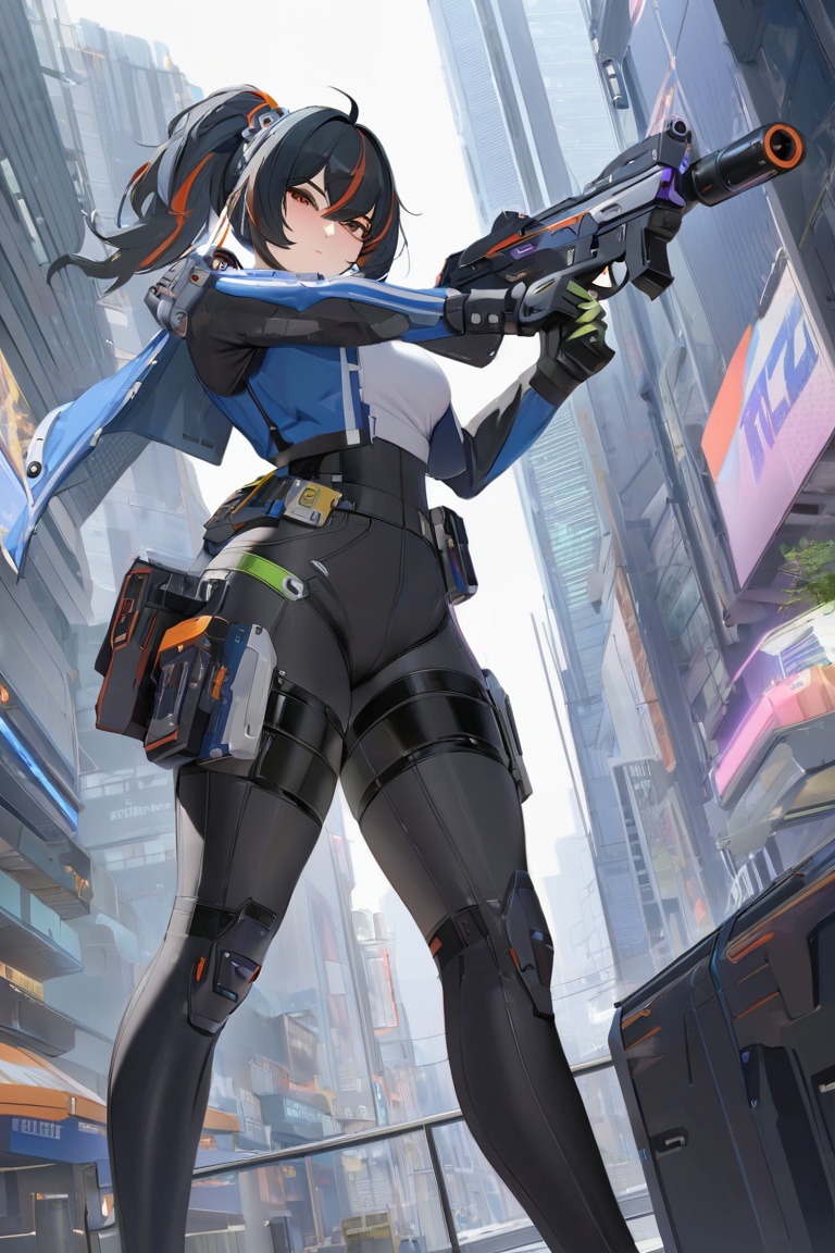 Gun action ,  In futuristic city ,  gun on Tensor.Art