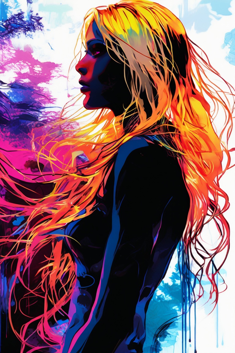 Silhouette Art,  hyperrealistic art breathtaking a lineart (vibrant alcohol ink sketch). [magnificent faetastic ,  shiny o...