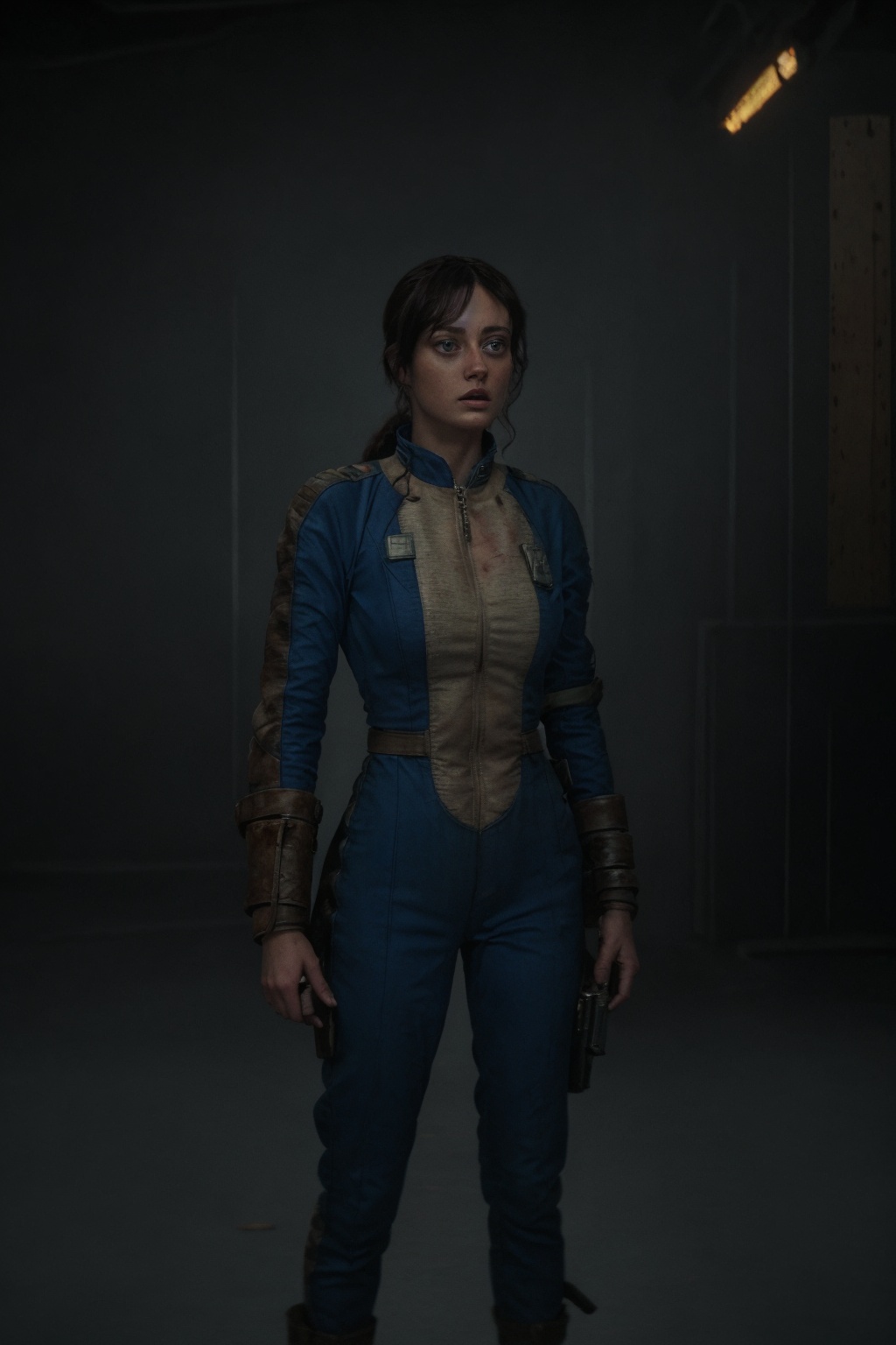 25-year-old and tall Vaultsuit Lucy from the Fallout TV series. She is in a post-apocalyptic Las Vegas where there is a ba...