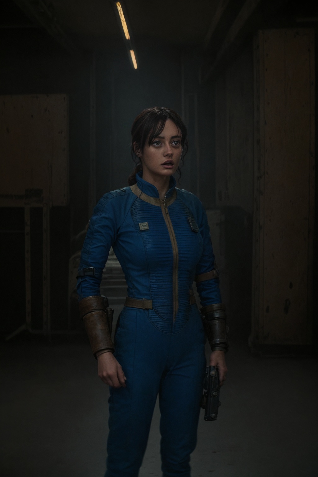 25-year-old and tall Vaultsuit Lucy from the Fallout TV series. She is in a post-apocalyptic Las Vegas where there is a ba...