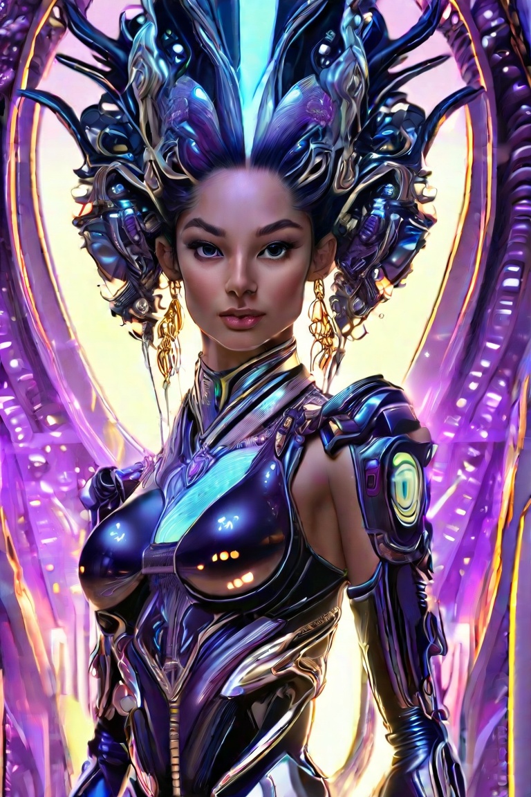 Create a mesmerizing Image of a gorgeous young ***** scifiastronaut woman stunning, Intense depiction of a girl, her face and body covered in intricate detailed complex 3D fractal technology, highlighted in glowing neons and gold color, set against a contrasting detailed environment, deep bright detailed piercing eyes, a beautiful woman carries a secret, 3D image effects , intricate beautiful award winning fantastic view ultra detailed high definition focused on a scy fy fantasy realm, distorted time lapse, wide landscape mode, ISO 1500, Aperture f/2.5, APS-C, Splash art, dark fantasy art, stunning bokeh, super detailed, 64k, high quality perfect lighting, perfect shadows, 4k, S0ul0fsc1f1