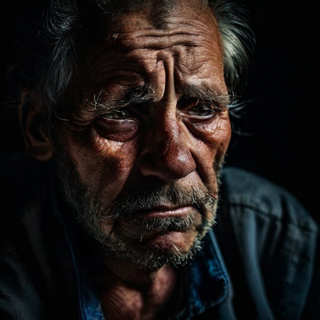 lowkey portrait of sad old man,  dark background on Tensor.Art