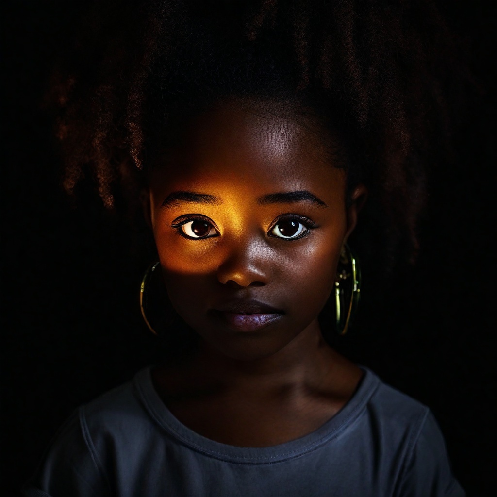 lowkey portrait of cute african girl,  dark background,  glowing eyes on Tensor.Art