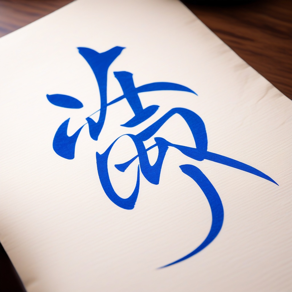 A blue handwritten line reading "HunYuan", on a luxurious paper background, the handwriting is elegant and beautiful.