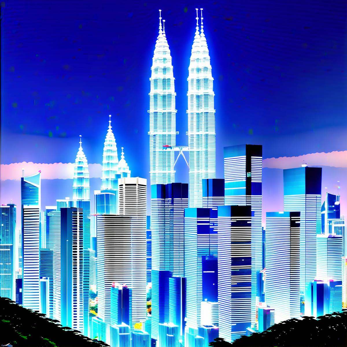 Longhouse,  Petronas Twin Towers and Kuala Lumper Tower are the landmarks of Kuala Lumpur. on Tensor.Art