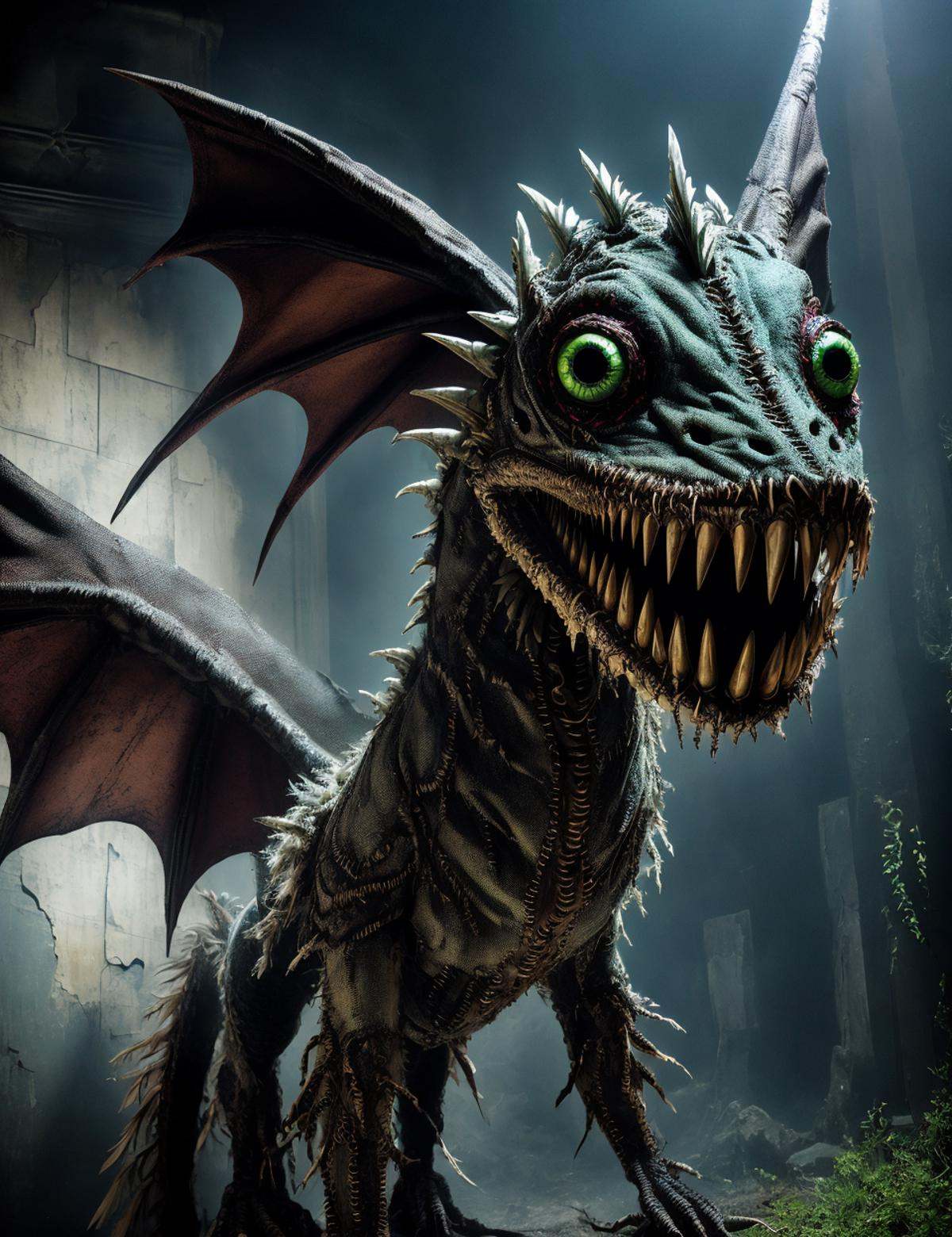 DonMCr33pyD0115 huge ethereal alienesque edgy dragon spirit,  feathered appendages,  spiked-tailed on Tensor.Art