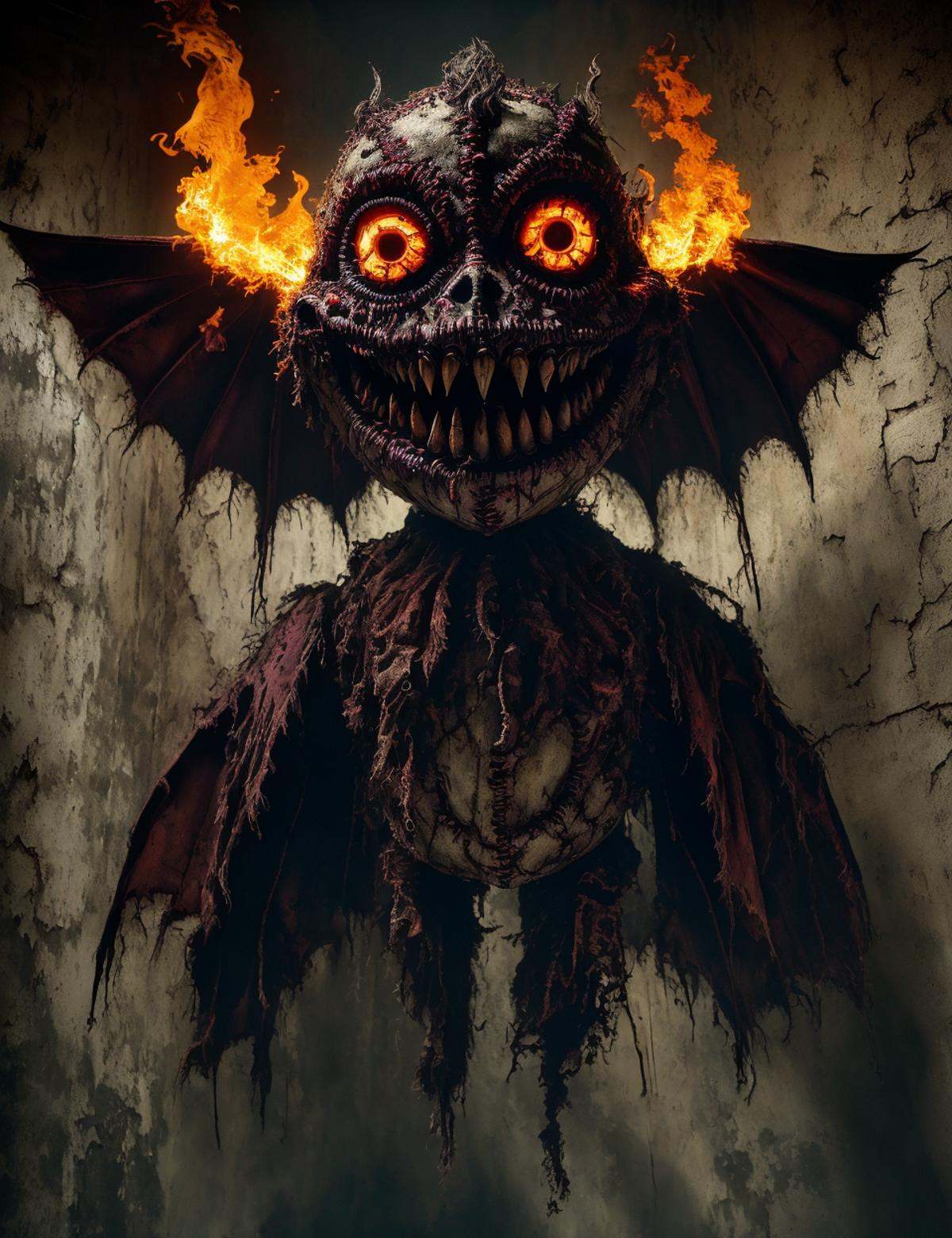DonMCr33pyD0115 ammil,  Terrifying bodyless demonic entity,  a flying head engulfed in flames on Tensor.Art