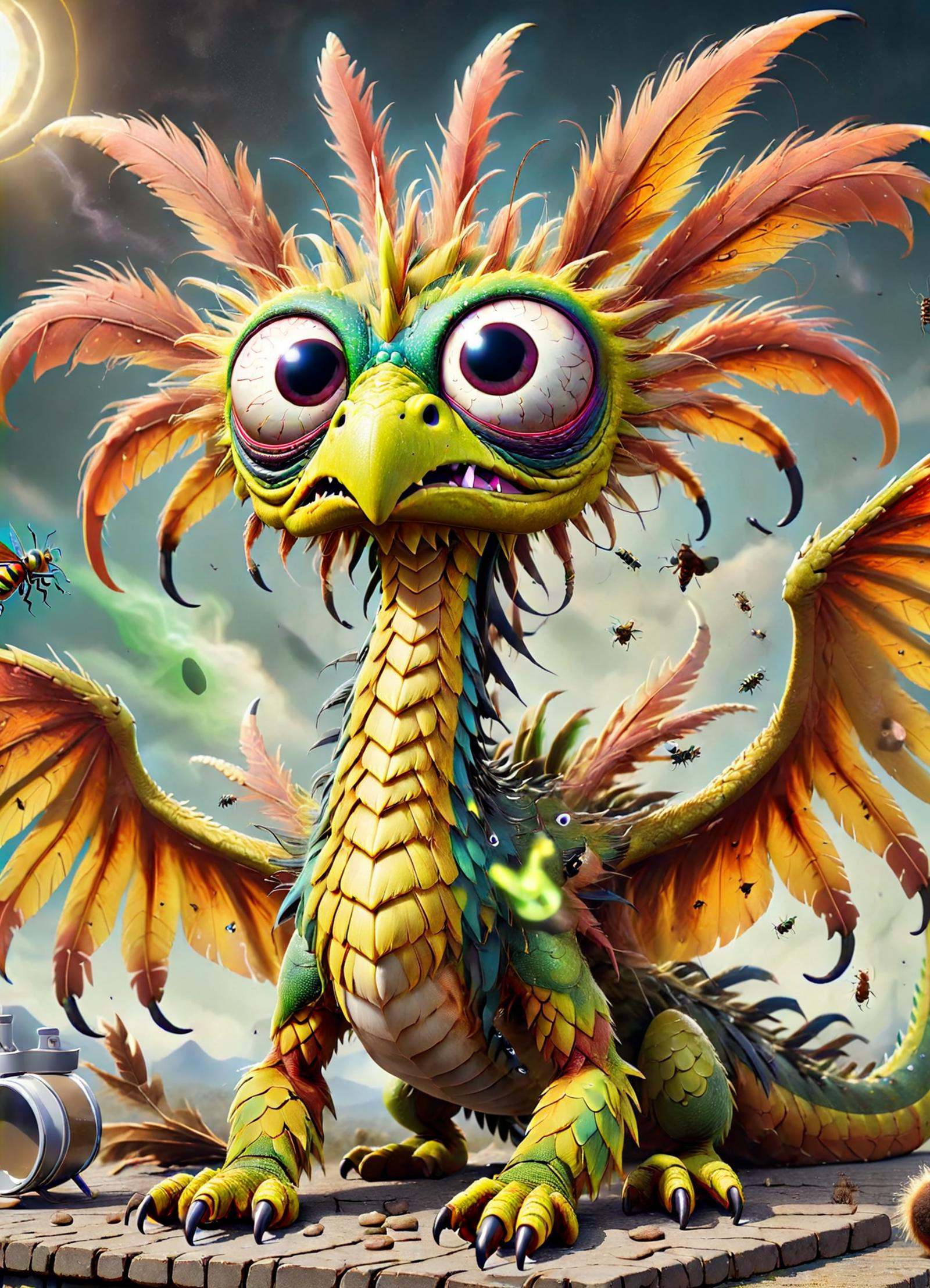 DonM1ns0mn14XL,  augmented eclipse wind european drake-like Quetzalcoatl,  insectoid on Tensor.Art