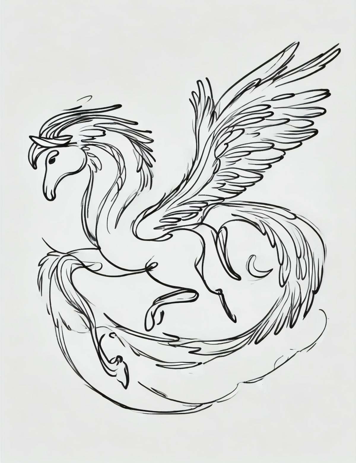 DonM0n3L1n3 one line drawing,  banshee,  mythical majestic winged horse on Tensor.Art