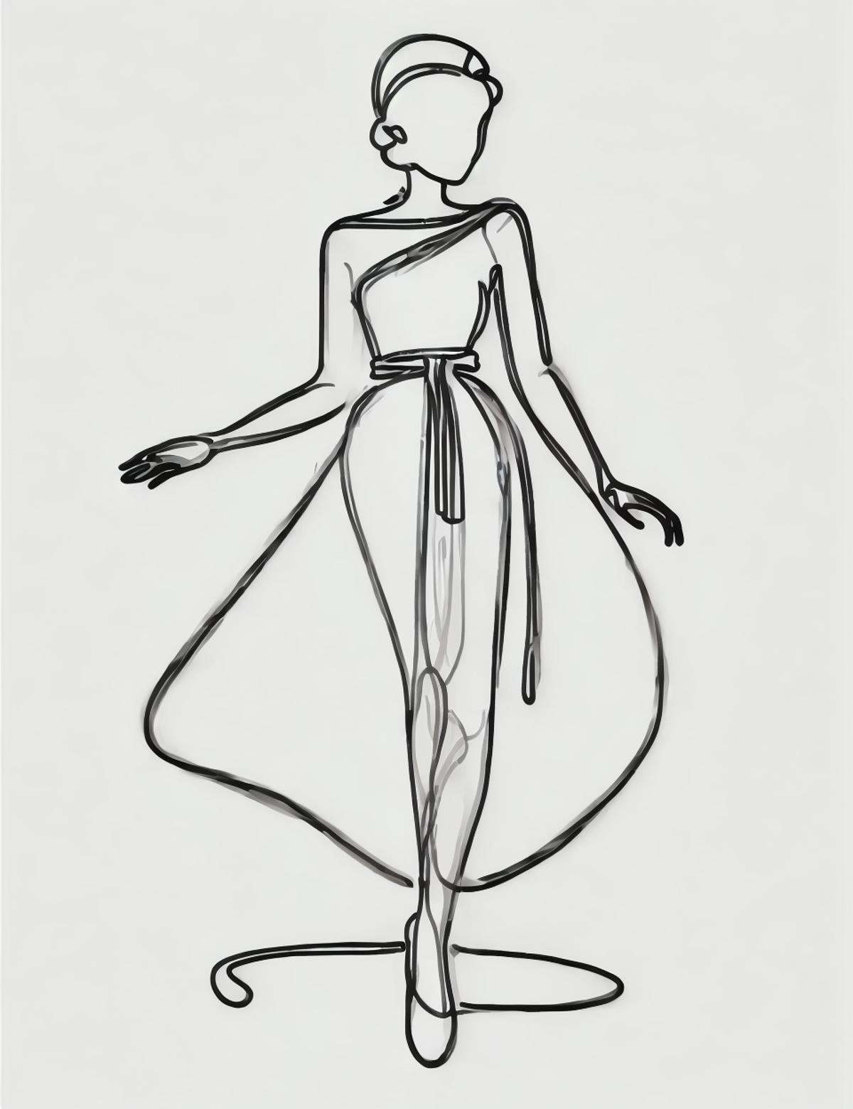 DonM0n3L1n3 one line drawing, form-fitting lower body clothing, chiffon,  interactive holographic building skins, tunic length, empire waist, illustration,convertible dress, button closure <lora:DonM0n3L1n3:0.8>