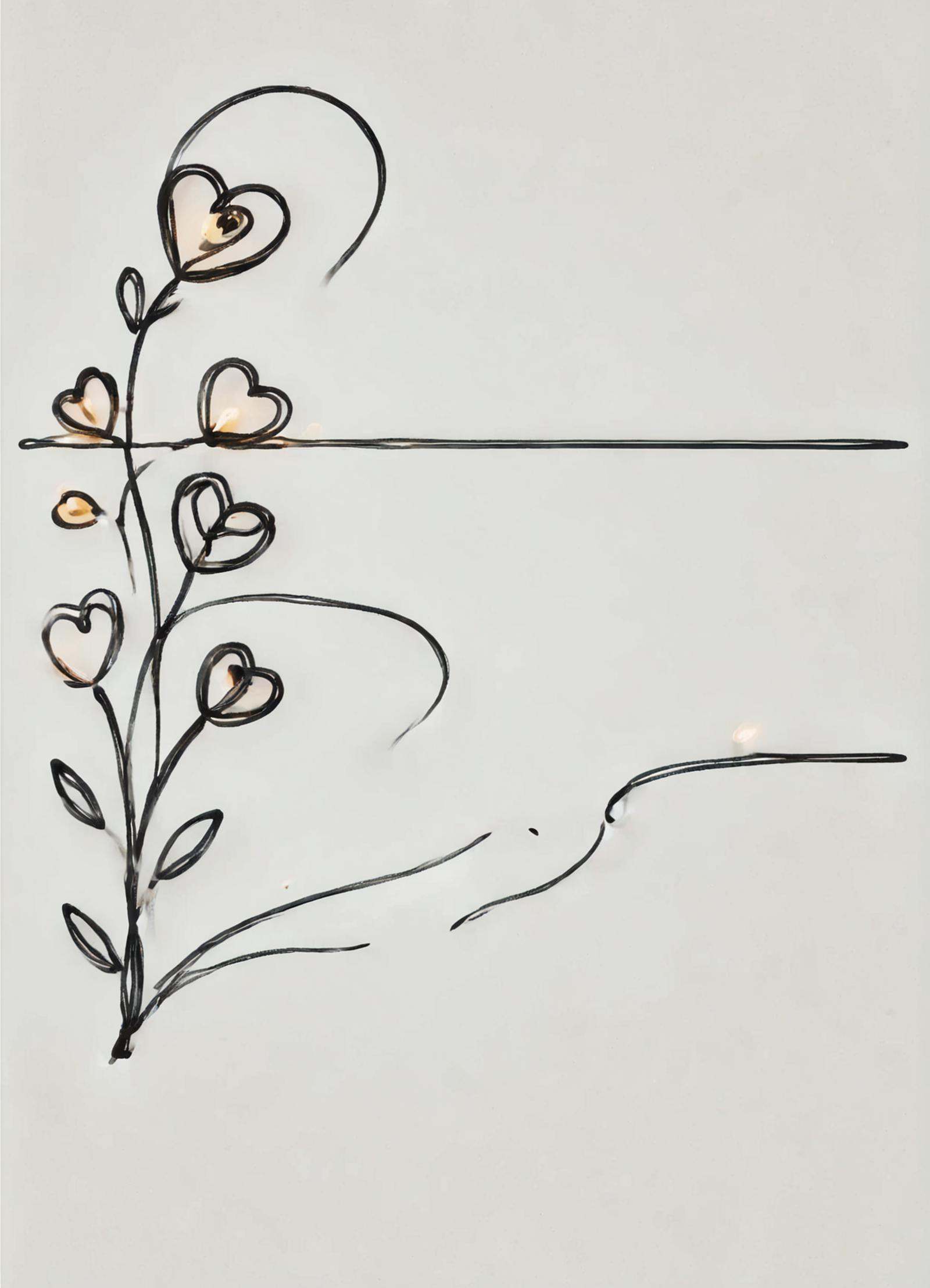 DonM0n3L1n3XL one line drawing, valentines day, minimalist, rustic, flowers, expressing gratitude and appreciation, scenic overlook, hand-in-hand walks along the beach at sunset, twinkle lights   <lora:DonM0n3L1n3XL:1>