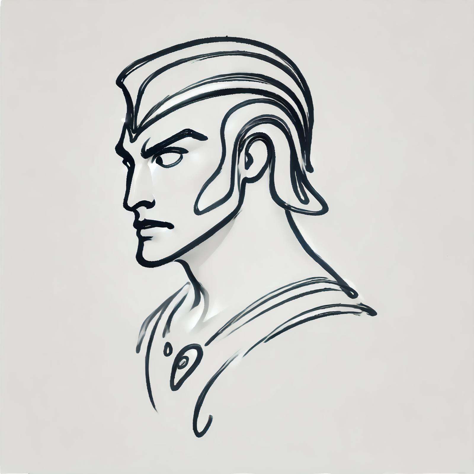 DonM0n3L1n3XL one line drawing, score_9, score_8_up, score_7_up, score_6_up,  male lynians, paladin,musketeer, chest armor , rating_safe  <lora:DonM0n3L1n3XL-pony:1>