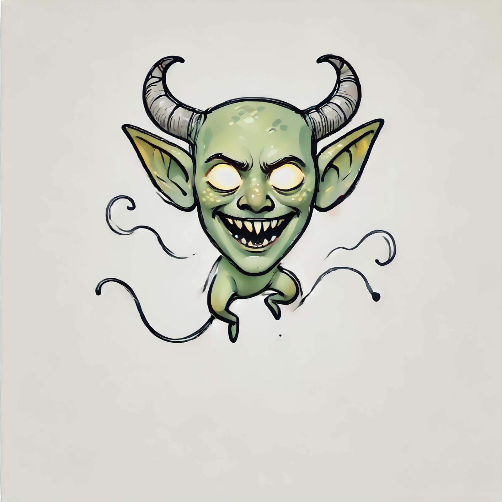 DonM0n3L1n3XL one line drawing, score_9, score_8_up, score_7_up, score_6_up,  nymph, imaginative and mischievous character with a hunched posture, glowing beady eyes, and a malevolent grin. use earthy green and brown tones for its mottled skin, and add small, stubby horns on its sloping forehead, scraggly moss-like hair,sharp jagged teeth in its wide mouth, goblin should be small in stature, around 2 to 3 feet tall, fantasy, fraying,thunderous,encouraging,survival,dimensional,scatter,uninhabited,soft  , rating_safe  <lora:DonM0n3L1n3XL-pony:1>