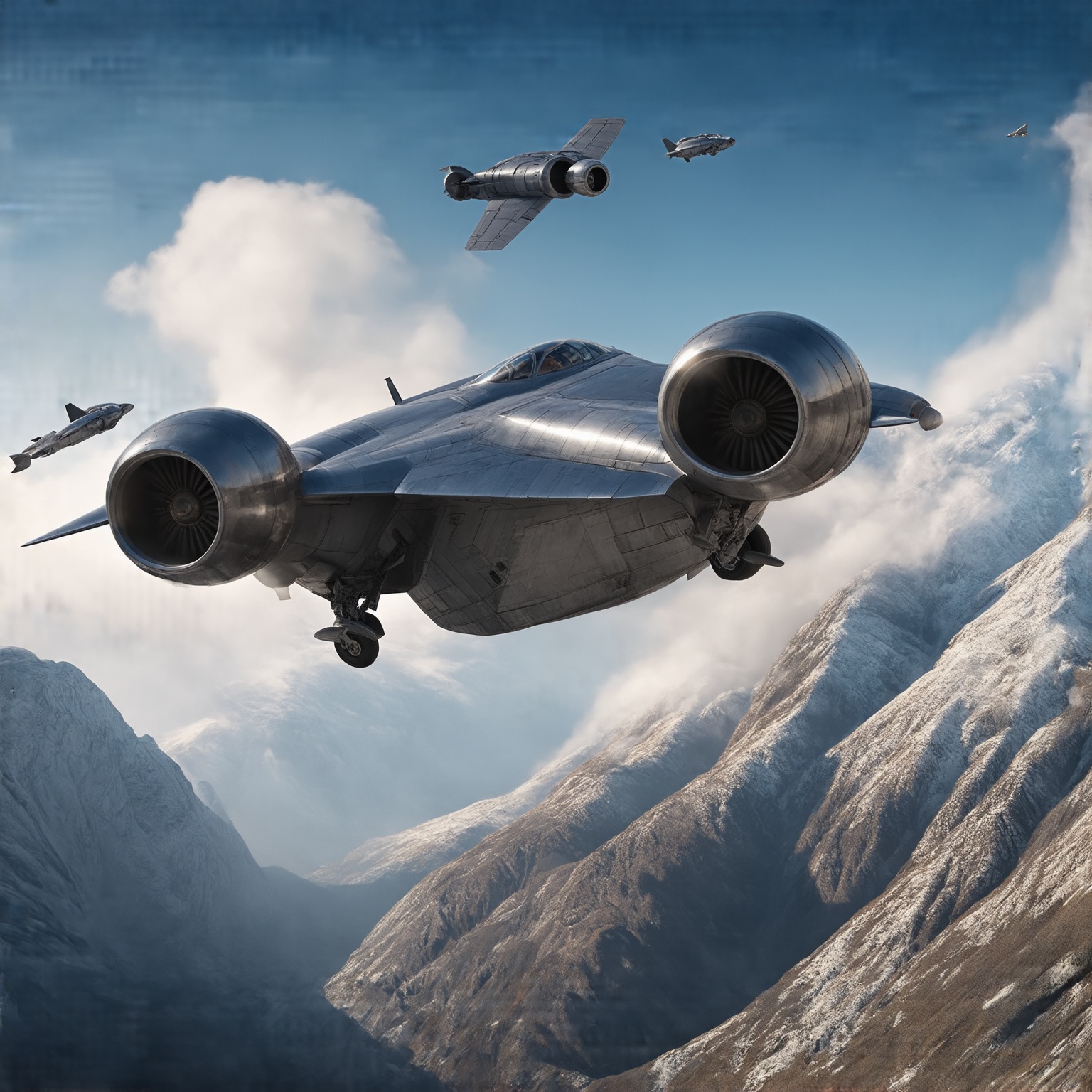 ((Ultra-realistic)) photo of an aircraft \(ek_raz0r_cre5t\),  flying over mountain,  valley on Tensor.Art