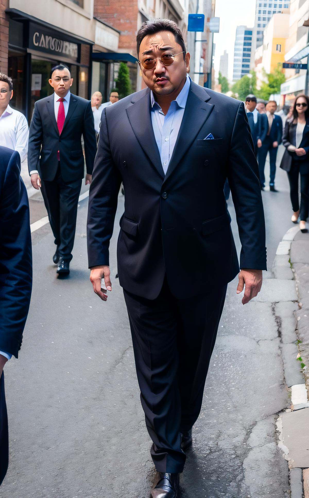 muscular male,  suit,  walking the streets on Tensor.Art
