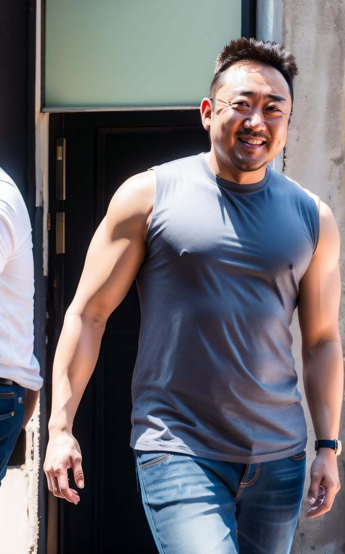 muscular male,  **** top ,  denim jeans on Tensor.Art