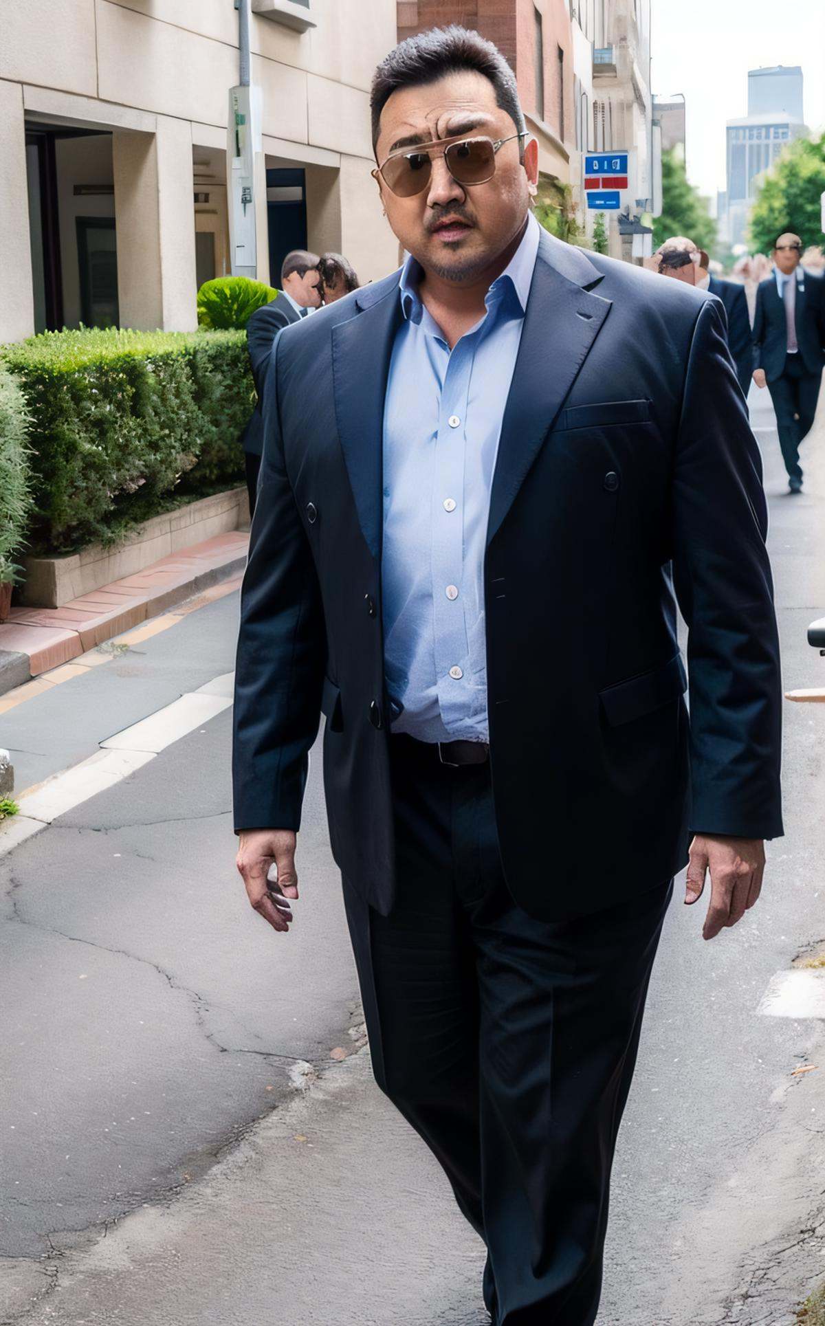 muscular male,  suit,  walking the streets on Tensor.Art