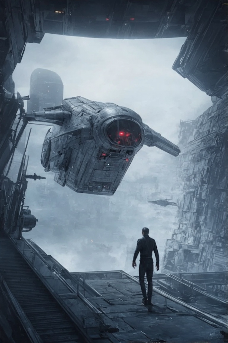 ((Ultra-realistic)) photo of a starship,  parked on a future city building top,  landing bridges like helicopter's on Tens...