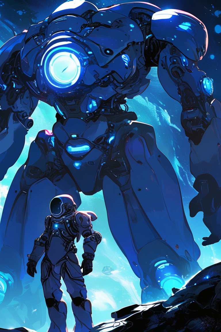 An alien astronaut in a bio-mechanical suit with organic shapes and glowing elements,  anime style,  highly detailed on Te...