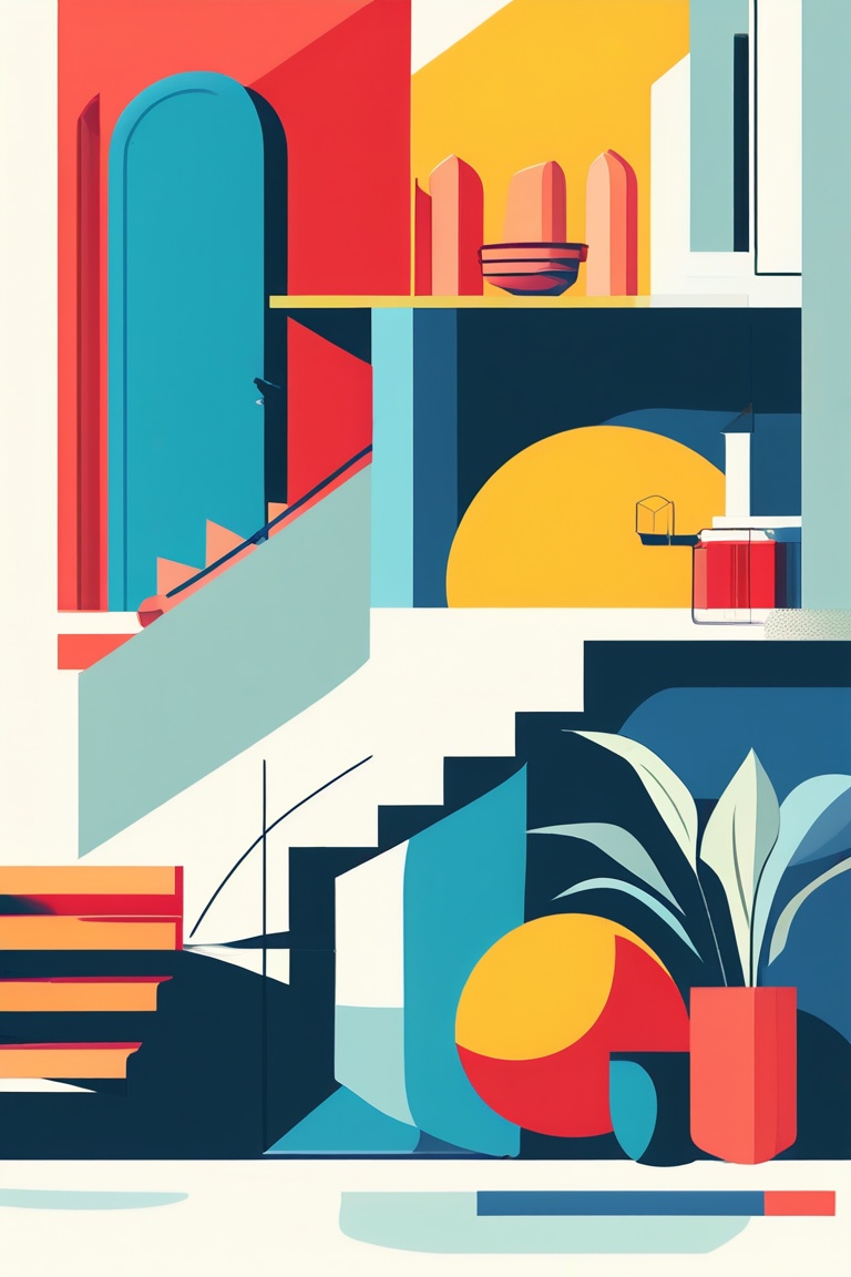 A flat design illustration of [describe your scene],  with minimalist shapes and vibrant colors. The style is clean and mo...