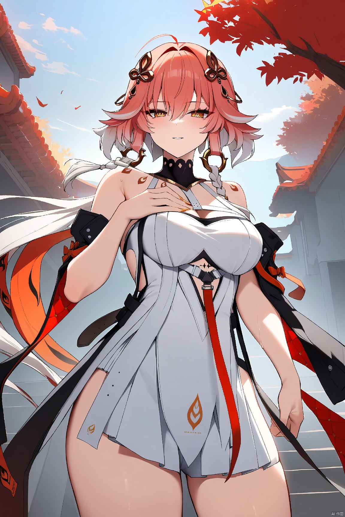 masterpiece, best quality,
1girl, changli_(wuthering_waves),
white_dress, hair_ornament, bare_shoulders,
