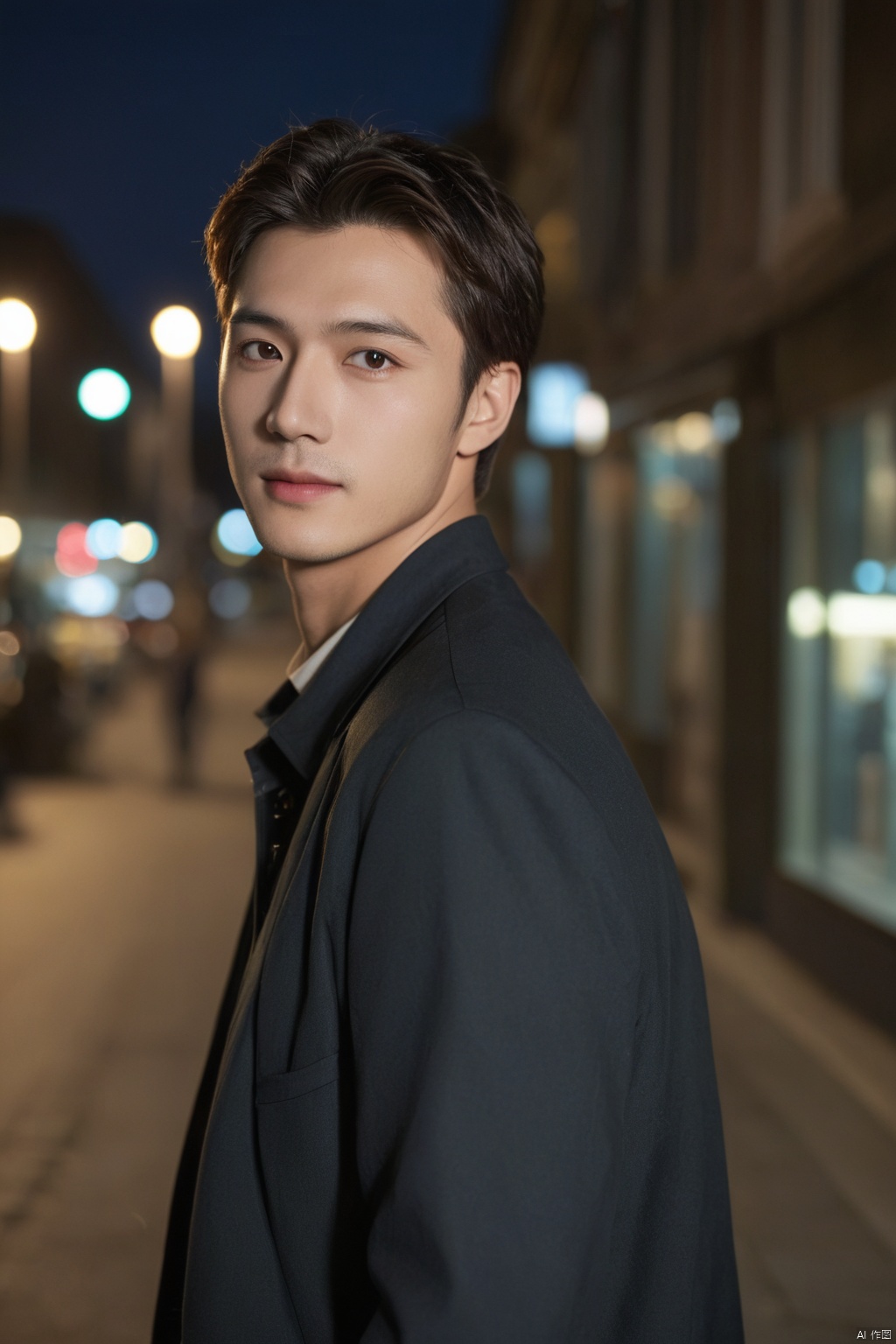 ((masterpiece)),((best quality)),((high detial)),((realistic)), depth of field,hubg_jsnh, hubgman,night, a handsome man