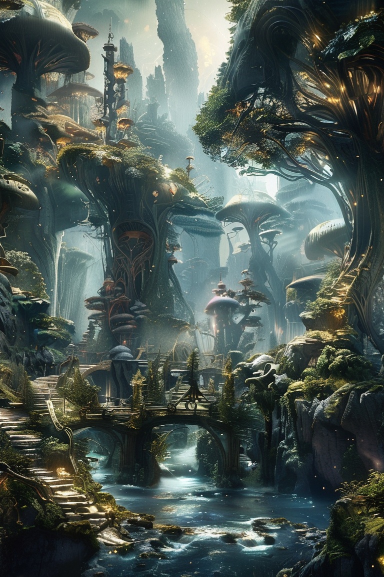 Create a high-definition,  fantastical magical mystical landscape on Tensor.Art