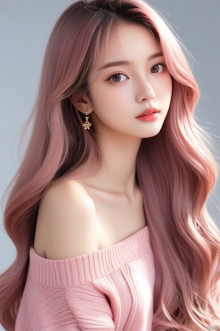 Prompt: pink hair .Messy long hair. Delicate skin with. Upper body. 1girl, 1girl, wangyushan