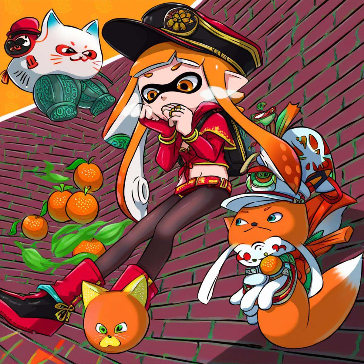 inkling girl,  fox mask,  chinese zodiac on Tensor.Art
