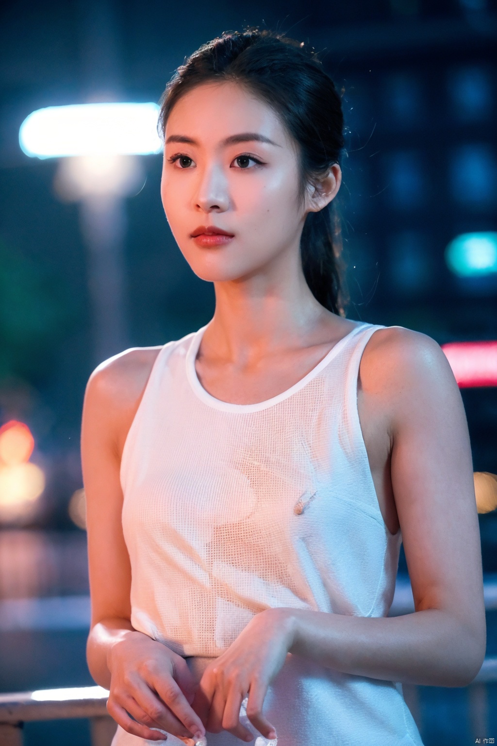  (RAW photo, 4k, realistic, exquisitely detailed skin),masterpiece,best quality,unity 8k wallpaper,ultra detailed,cinematic look,natural skin texture,extremely realistic skin texture,finely detailed face,(film grain:1.2),cinematic angle,Fujifilm XT3,,(highlydetailed),(night scene),(street corner),(1girl),(detailed lighting),(contrast),(mysterious atmosphere),,vivid illumination,,masterful technique,,harmonious composition,,immersive atmosphere,,stunning visuals,