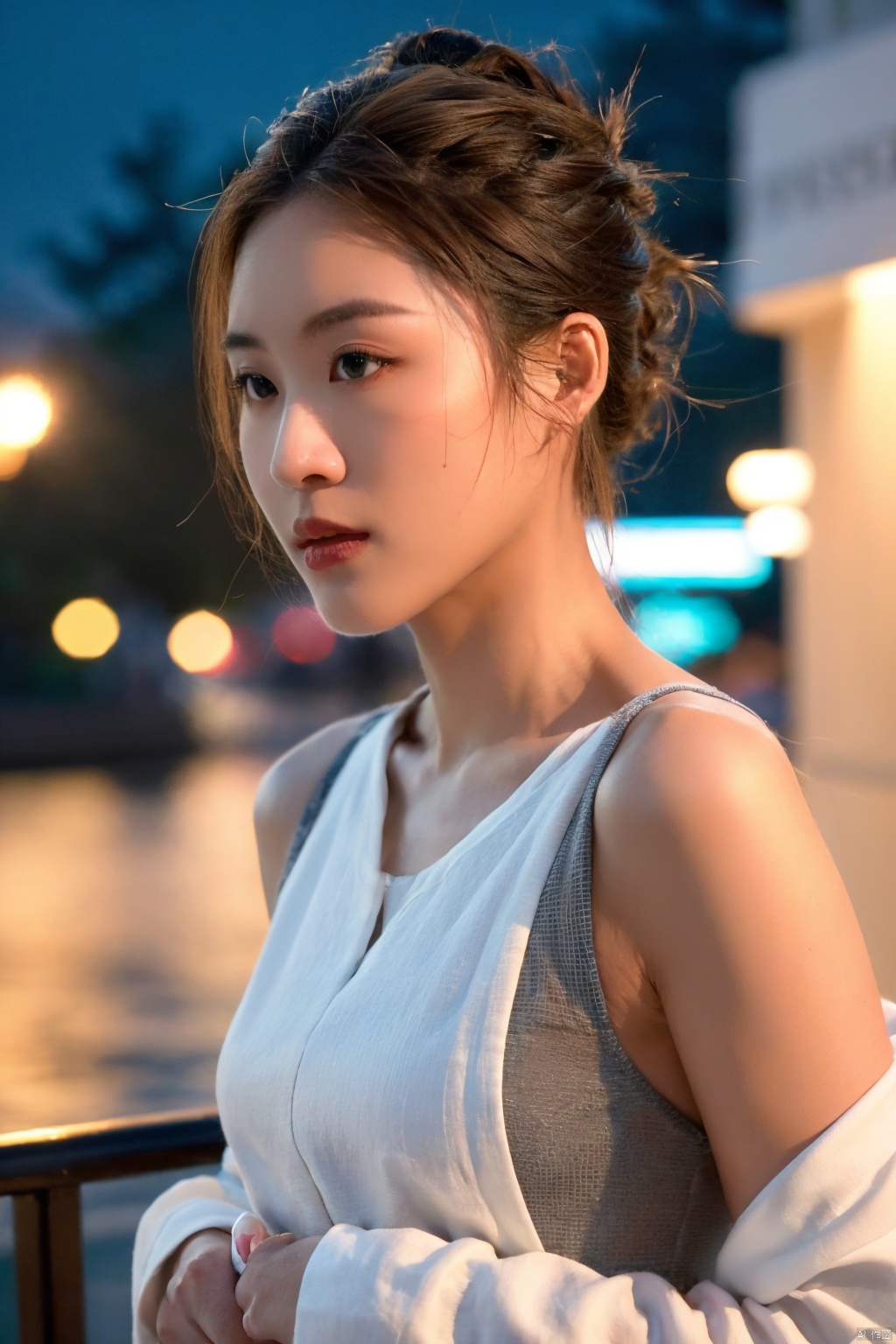  (RAW photo, 4k, realistic, exquisitely detailed skin),masterpiece,best quality,unity 8k wallpaper,ultra detailed,cinematic look,natural skin texture,extremely realistic skin texture,finely detailed face,(film grain:1.2),cinematic angle,Fujifilm XT3,,(highlydetailed),(night scene),(street corner),(1girl),(detailed lighting),(contrast),(mysterious atmosphere),,vivid illumination,,masterful technique,,harmonious composition,,immersive atmosphere,,stunning visuals,