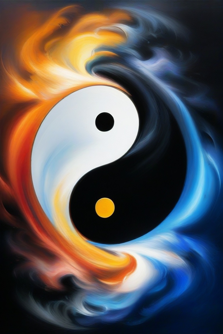 masterpiece, best quality, FuturEvoLabTaichi, yin yang, taichi, 
A swirling yin-yang symbol made of clouds pulls in viewers with its dynamic energy, embodying the balance of opposing forces. This stunning image depicts a painting with intricate brushstrokes that mimic the fluidity of the natural elements. The juxtaposition of dark and light hues creates a mesmerizing effect, and the depth of the clouds seems almost tangible. The overall composition is flawless, showcasing the artist's skill and attention to detail in capturing the essence of harmony and duality.
Cyberpunk FuturEvoLabCity, 