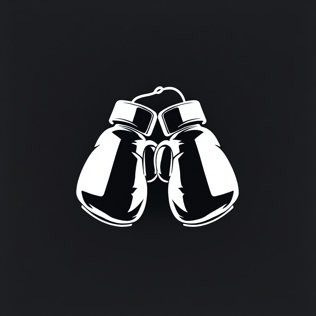 simple logo round minimalist black background with white boxing gloves