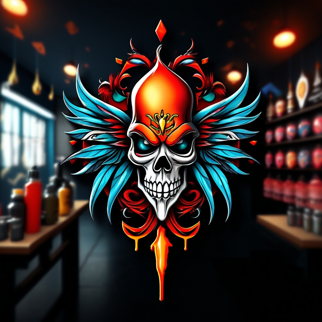 a realistic logo for a tattoo shop, 3D, visions, realism, vibrant designs