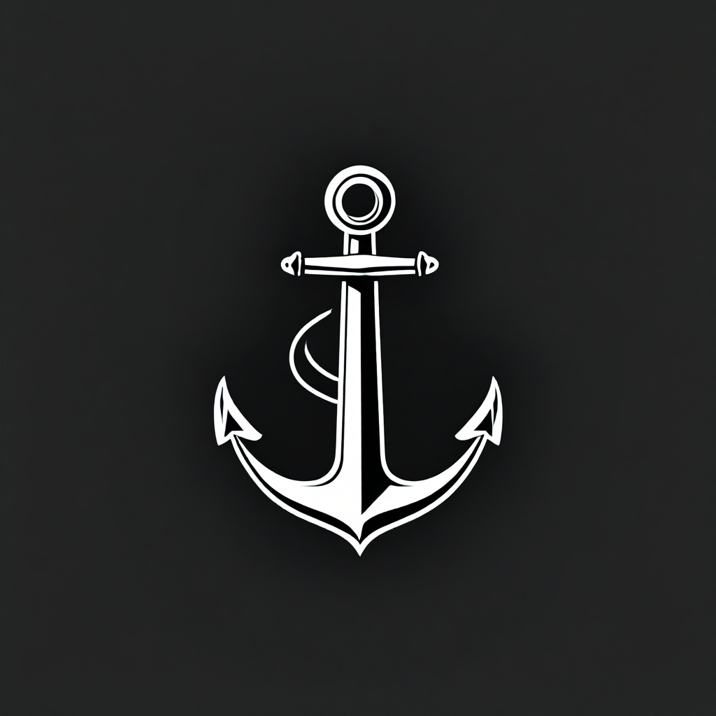 logo, vector illustration, black logo of an anchor, white background, clean, hand drawn in the style of Bri Ready